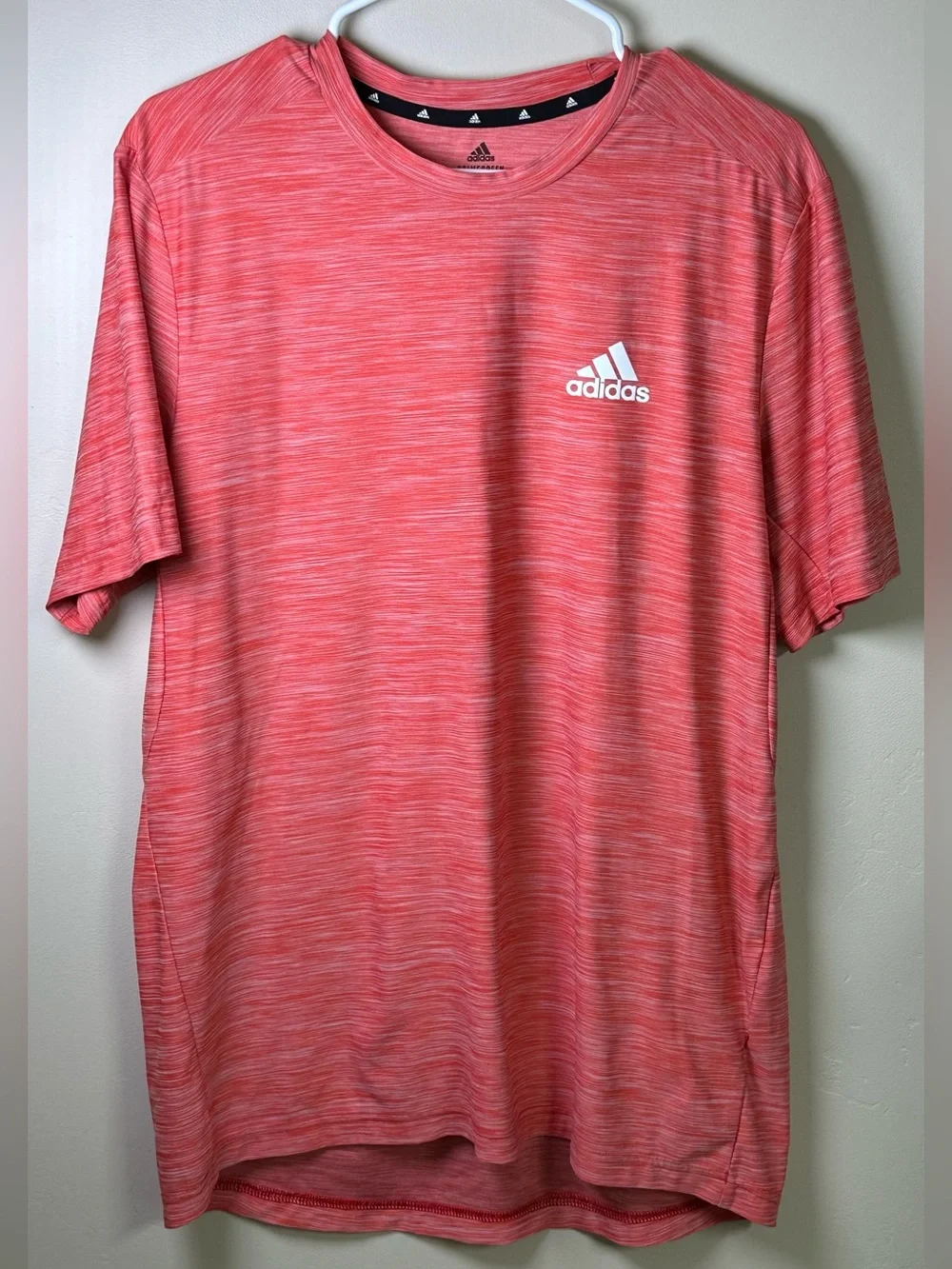 adidas Men’s Medium Red/Orange Heathered  Short-Sleeve Performance Tee | P2P 22”